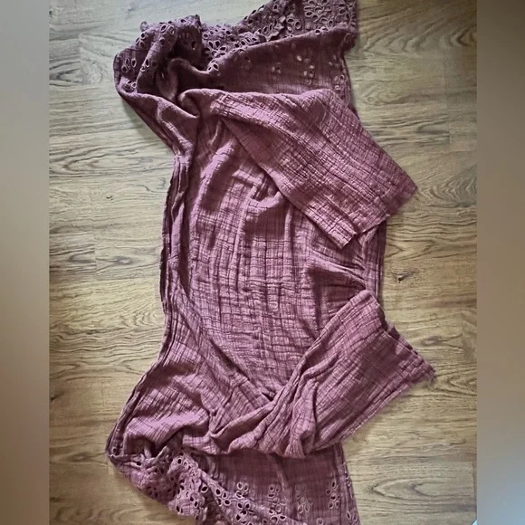 FREE PEOPLE Amaira Kimono gauze M/L Floral $128 Lace Trim Open Front Cardigan - Picture 8 of 12